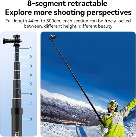 TELESIN 3rd Gen 3 Meter Ultra Long Carbon Fiber Selfie Stick for Action Camera, Waterproof Underwater Monopod for GoPro, DJI Osmo Action, Invisible Stick for Insta360 ONE RS, ONE X3-300CM TELESIN 3rd Gen 3 Meter Ultra Long Carbon Fiber Selfie Stick for Action Camera, Waterproof Underwater Monopod for GoPro, DJI Osmo Action, Invisible Stick for Insta360 ONE RS, ONE X3-300CM